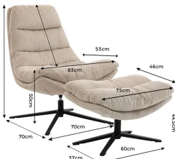 Duo Collection Relaxsessel »Porto« 360° drehbar, doppelte Polsterung, mit Hocker, bis 115 kg belastbar