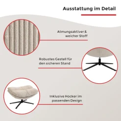 Duo Collection Relaxsessel »Porto« 360° drehbar, doppelte Polsterung, mit Hocker, bis 115 kg belastbar