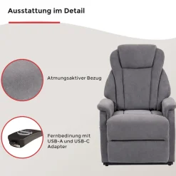 Duo Collection TV-Sessel »Toronto XXL mit elektrischer Aufstehhilfe und Relaxfunktion« bis 150kg belastbar, Taschenfederkern, Stahlwellenunterfederung