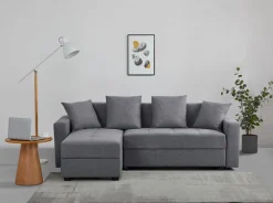 Ecksofa »KILLAM, 217 cm, L-Form, mit Schlaffunktion u. Bettkasten« Recamiere rechts / links montierbar, in Cord und Webstoff