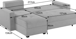 Ecksofa »KILLAM, 217 cm, L-Form, mit Schlaffunktion u. Bettkasten« Recamiere rechts / links montierbar, in Cord und Webstoff