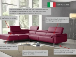 Egoitaliano Ecksofa »Malika, elegant und bequem, Designsofa, L-Form« mit Ottomane, inkl. Kopfteilverstellung und chromfarbenen Metallfüßen
