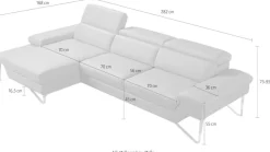 Egoitaliano Ecksofa »Princess, elegantes Designsofa mit erstklassigem Sitzkomfort, L-Form« mit Recamiere, inkl. Kopfteilverstellung, edle Designmetallfüße