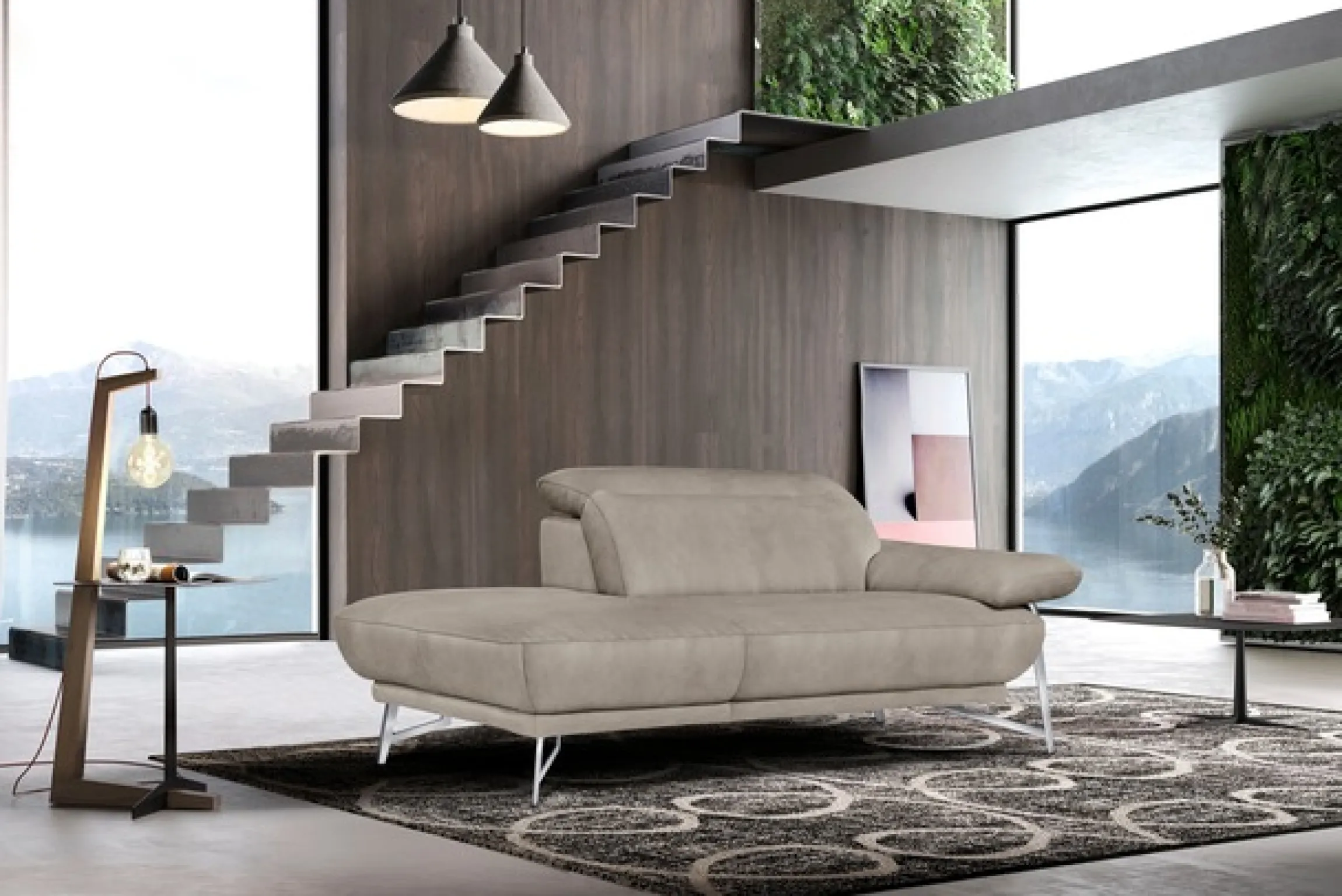 Egoitaliano Ottomane »Anais, erstklassiges Designsofa, Breite 179 cm, Fußfarbe chrom« Kopfteil verstellbar, Luxus-Microfaser Lederoptik, opal grau