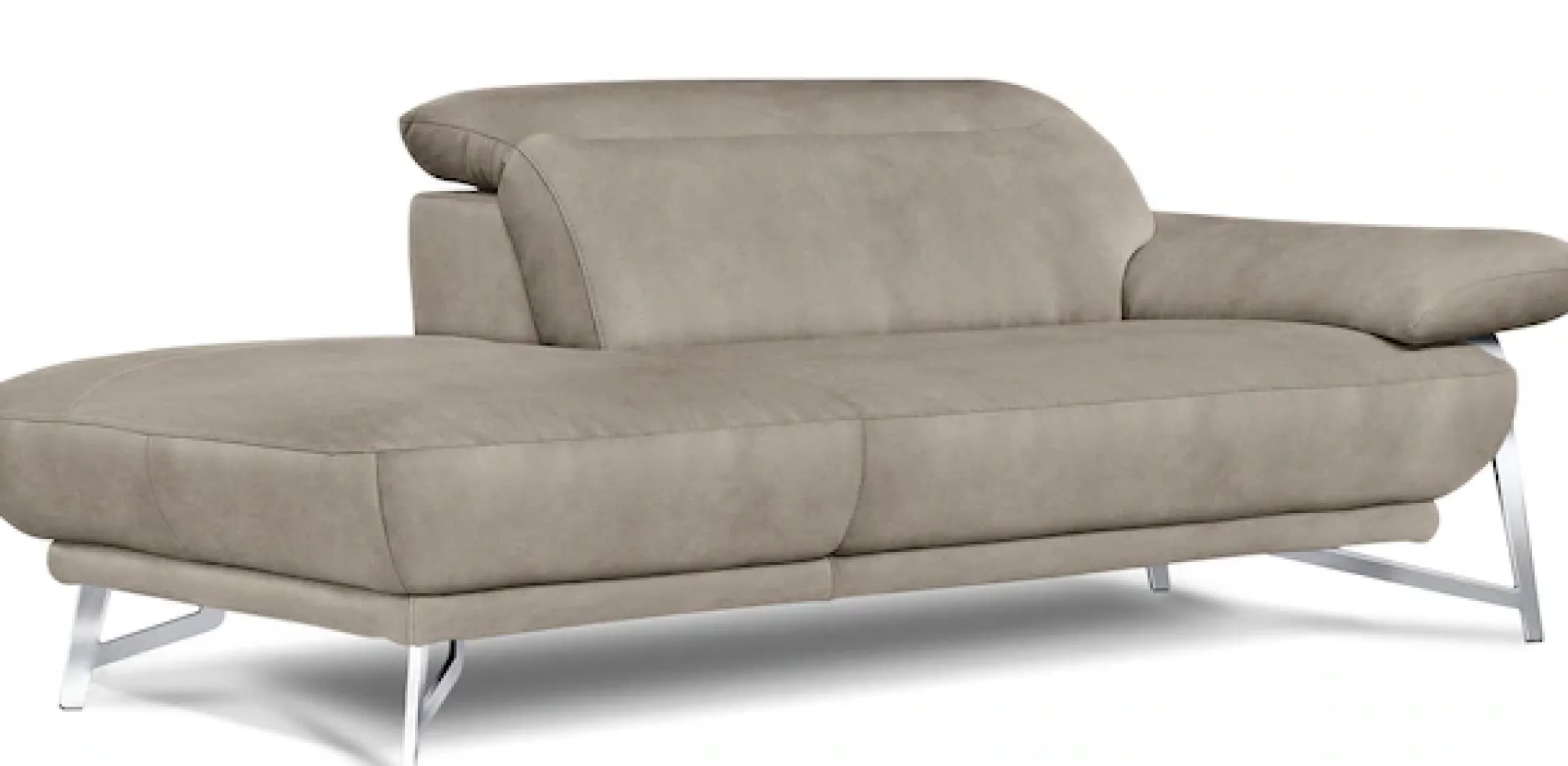 Egoitaliano Ottomane »Anais, erstklassiges Designsofa, Breite 179 cm, Fußfarbe chrom« Kopfteil verstellbar, Luxus-Microfaser Lederoptik, opal grau