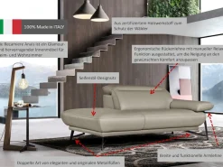 Egoitaliano Ottomane »Anais, erstklassiges Designsofa, Breite 179 cm, Fußfarbe chrom« Kopfteil verstellbar, Luxus-Microfaser Lederoptik, opal grau