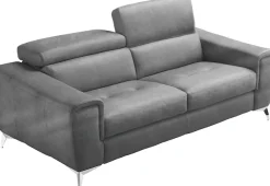 Egoitaliano Schlafsofa »Francine Designsofa, Loungesofa mit Dauerschlaffunktion, Breite 233 cm« Bettfunktion, Luxus-Microfaser Lederoptik, steingrau, Fußfarbe chrom