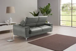 Egoitaliano Schlafsofa »Francine Designsofa, Loungesofa mit Dauerschlaffunktion, Breite 233 cm« Bettfunktion, Luxus-Microfaser Lederoptik, steingrau, Fußfarbe chrom