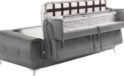 Egoitaliano Schlafsofa »Francine Designsofa, Loungesofa mit Dauerschlaffunktion, Breite 233 cm« Bettfunktion, Luxus-Microfaser Lederoptik, steingrau, Fußfarbe chrom
