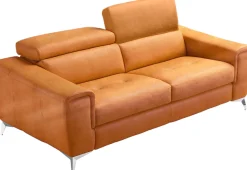 Egoitaliano 2,5-Sitzer »Francine, Designsofa, Loungesofa, Breite 213 cm, Fußfarbe chrom« Designfuß, Luxus-Microfaser Lederoptik, cognac