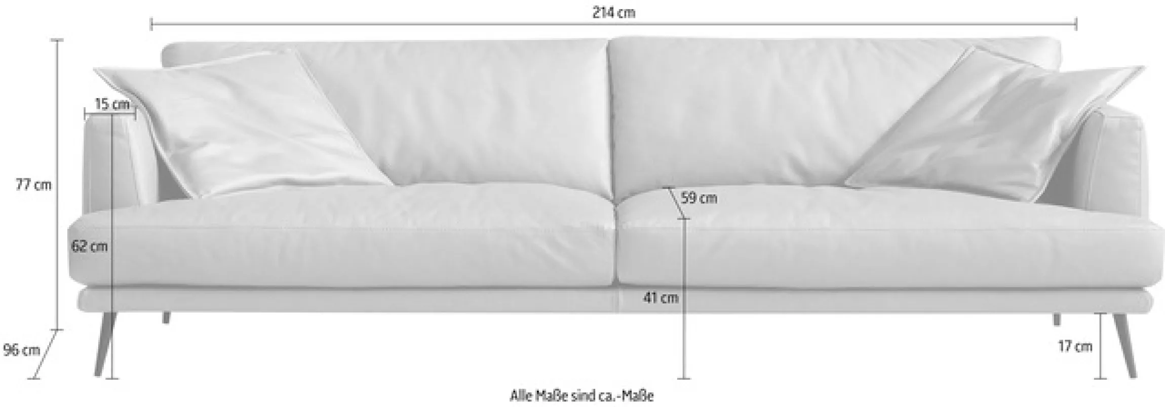 Egoitaliano 2,5-Sitzer »Sophia, Designsofa mit extrakomfortablem Sitzkomfort, Breite 214cm« Daunenfederung, inkl. 2 Kissen