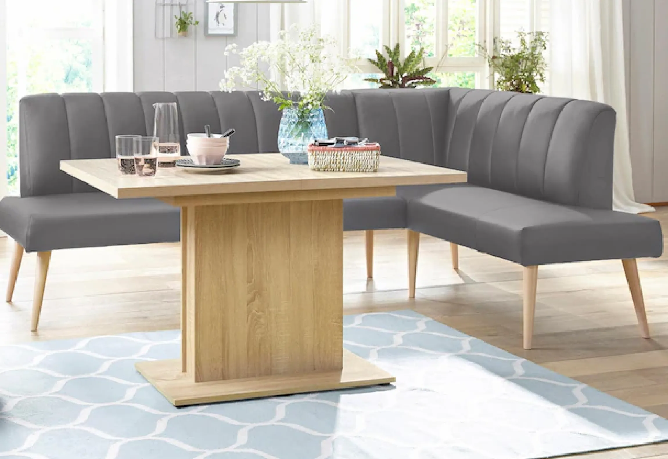 exxpo - sofa fashion Eckbank »Costa, moderne Rückensteppung, bequem und elegant, hoher Holzfuß« hochwertig verarbeitet, Frei im Raum stellbar