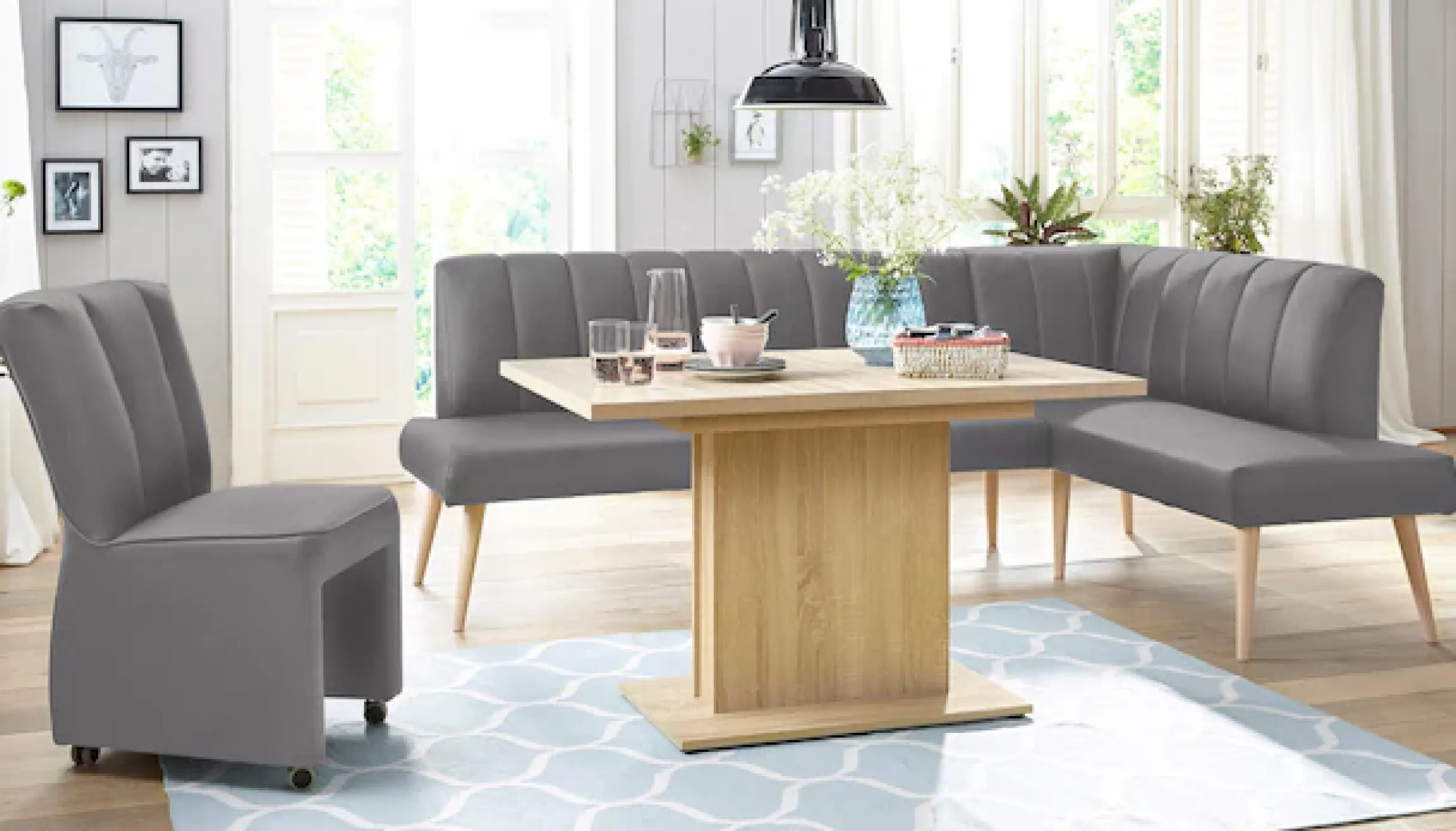 exxpo - sofa fashion Eckbank »Costa, moderne Rückensteppung, bequem und elegant, hoher Holzfuß« hochwertig verarbeitet, Frei im Raum stellbar