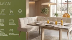 exxpo - sofa fashion Eckbank »Latte« moderne Sitz- und Rückensteppung, bequem und elegant, hoher Holzfuß