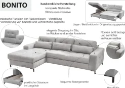 exxpo - sofa fashion Ecksofa »Bonito, mit Rücken- und Sitztiefenverstellung, inkl. Bett & Bettkasten« Sitztiefenverstellung,Höhenverstellung