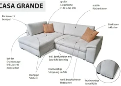 exxpo - sofa fashion Ecksofa »Casa Grande inkl. Bettfunktion & Bettkasten, bequem« Breite 268cm, L-Form, guter Sitzkomfort, große Liegefläche