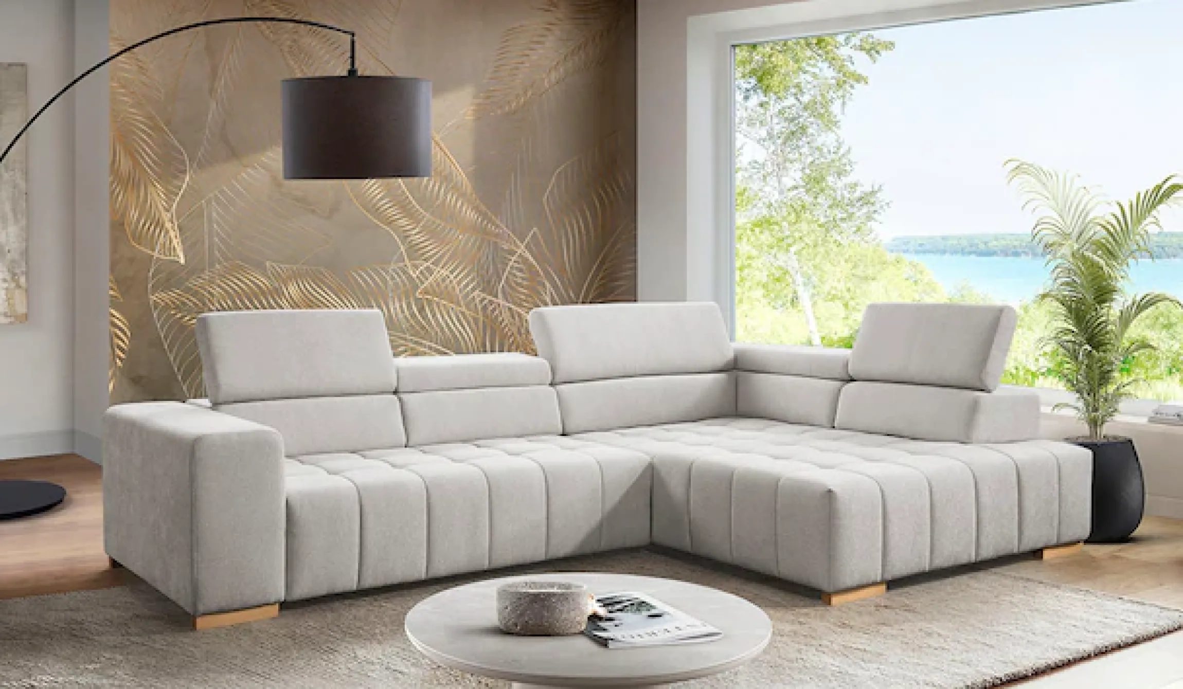 exxpo - sofa fashion Ecksofa »Elianos, hoher Sitzkomfort, aufwendige Kreuzsteppung im Sitz, L-Form« Kopfteile & Sitztiefe verstellbar, ohne Bettfunktion