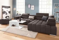 exxpo - sofa fashion Ecksofa »Elias, aktuelle Kreuzsteppung im Sitz, bequem, Breite 307cm, L-Form« mit Kopf- bzw. Rückenverstellung, wahlweise mit Bettfunktion