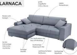 exxpo - sofa fashion Ecksofa »Larnaca, inkl. Bettfunktion & Bettkasten, bequem, Breite 269cm« mit extrabreiten Rückenkissen und 2 Zierkissen