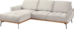 exxpo - sofa fashion Ecksofa »Palic, inkl. Rückenverstellung, bequem, elegant, Breite 245cm, L-Form« vom Sofa zum Hochlehner. Hohe Füße und Holzblende als Designmerkmal