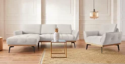 exxpo - sofa fashion Ecksofa »Palic, inkl. Rückenverstellung, bequem, elegant, Breite 245cm, L-Form« vom Sofa zum Hochlehner. Hohe Füße und Holzblende als Designmerkmal