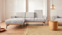 exxpo - sofa fashion Ecksofa »Palic, inkl. Rückenverstellung, bequem, elegant, Breite 245cm, L-Form« vom Sofa zum Hochlehner. Hohe Füße und Holzblende als Designmerkmal