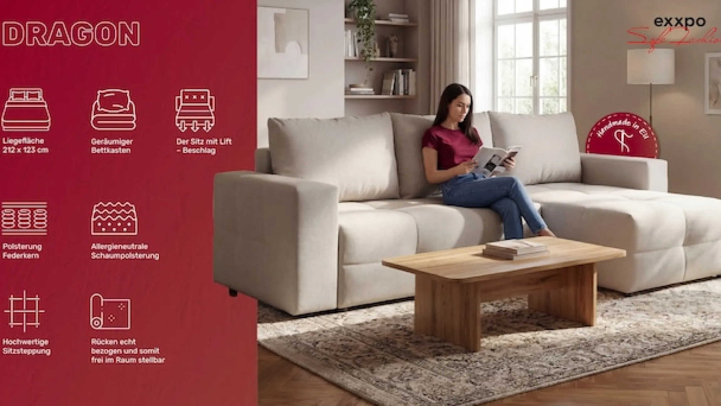 exxpo - sofa fashion Ecksofa Praktische Funktionsecke mit Federkern, Bettfunktion und Stauraum
