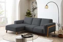 exxpo - sofa fashion Ecksofa »Starr, modern und klassisches Design, hochwertige Verarbeitung, bequem« L-Form, wahlw. elektrische Sitztiefenverstellung, Massivholzfüße