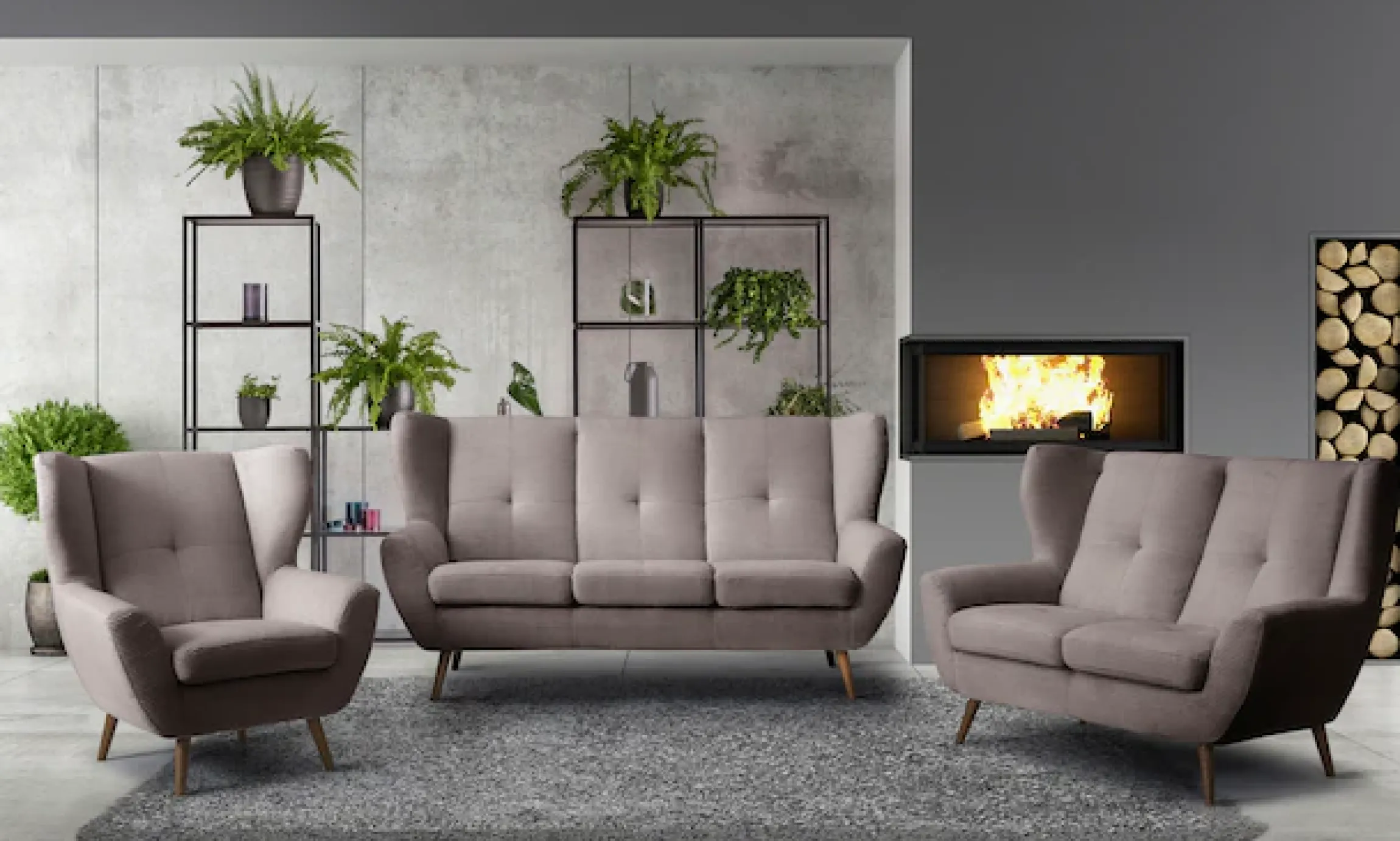 exxpo - sofa fashion 2-Sitzer »ALVESTA, Loungesofa, Küchensofa, hoher Sitzkomfort, Ohrenbackensofa« gemütliche Rückenlehne, mit Knopfheftung und hohen Holzfüßen, in Cord