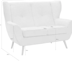 exxpo - sofa fashion 2-Sitzer »ALVESTA, Loungesofa, Küchensofa, hoher Sitzkomfort, Ohrenbackensofa« gemütliche Rückenlehne, mit Knopfheftung und hohen Holzfüßen, in Cord