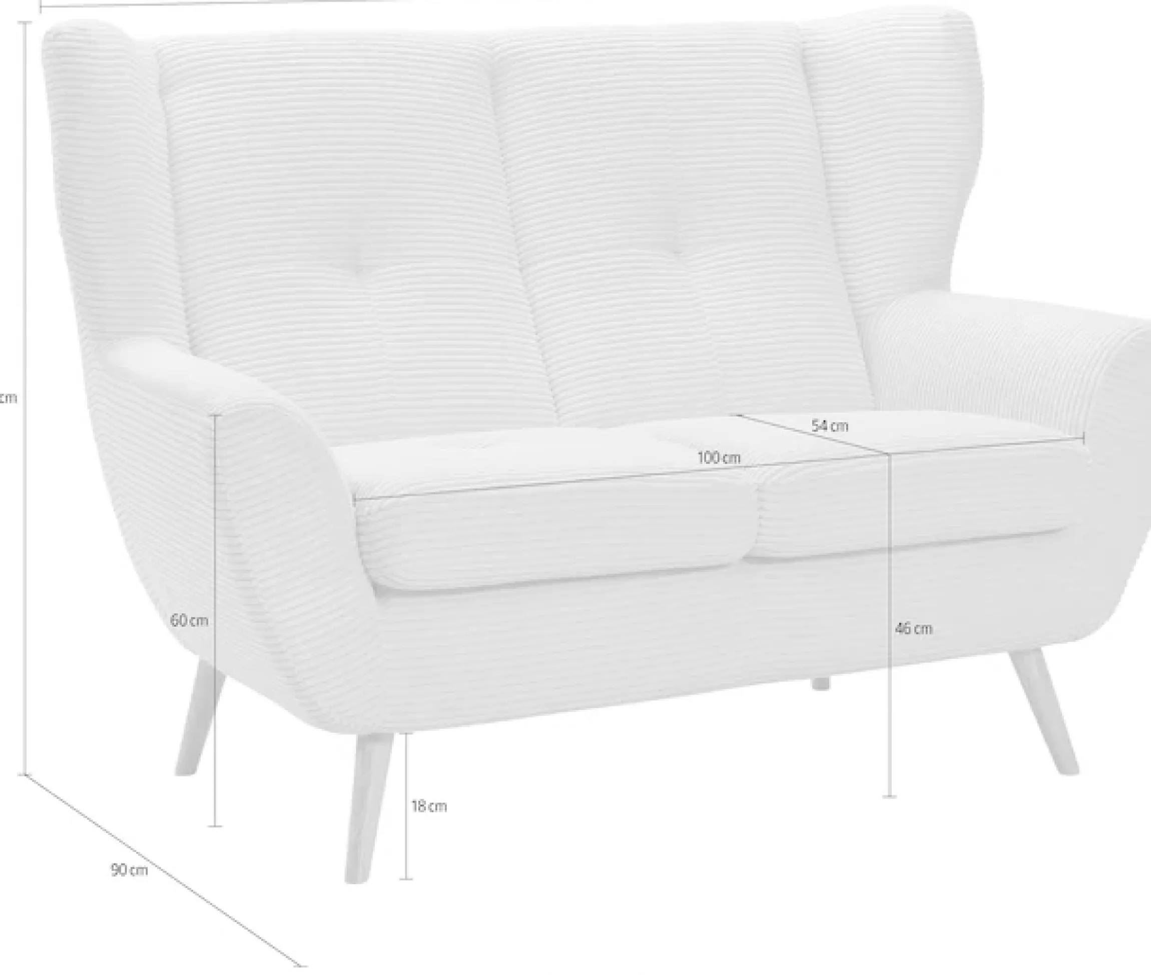 exxpo - sofa fashion 2-Sitzer »ALVESTA, Loungesofa, Küchensofa, hoher Sitzkomfort, Ohrenbackensofa« gemütliche Rückenlehne, mit Knopfheftung und hohen Holzfüßen, in Cord