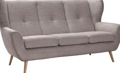 exxpo - sofa fashion 3-Sitzer »ALVESTA, Loungesofa, Küchensofa, hoher Sitzkomfort, Ohrenbackensofa« gemütliche Rückenlehne, mit Knopfheftung und hohen Holzfüßen, in Cord