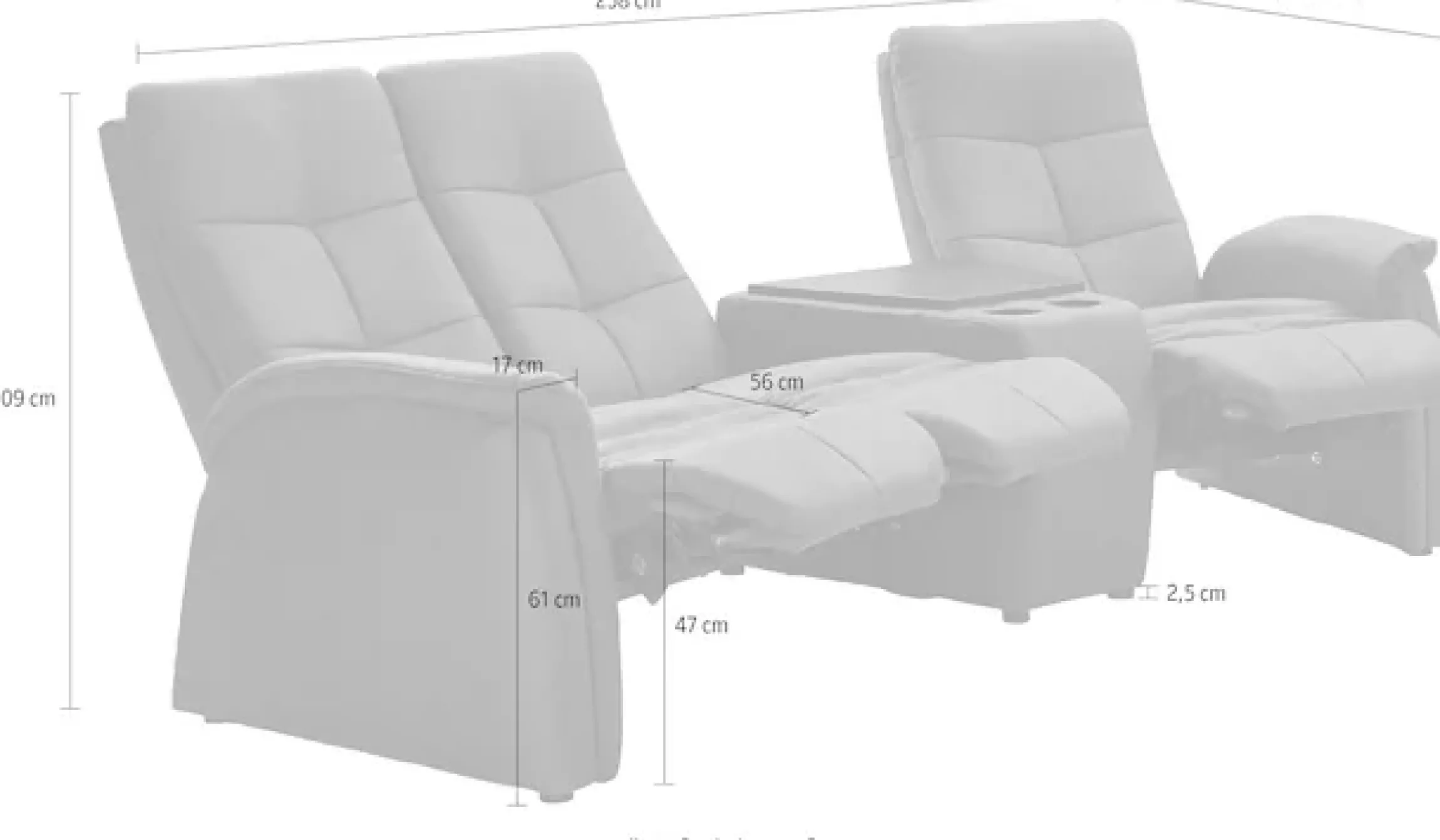 exxpo - sofa fashion 3-Sitzer »Tivoli, Kinosofa mit Relaxfunktion, mit Ablagetisch und Stauraum« bequem und komfortabel, hohe Rückenlehne