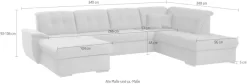 exxpo - sofa fashion Wohnlandschaft »Durango, aufwendige Sitz- und Rückenverarbeitung, bequem, U-Form« inkl. Kopfteilverstellung, wahlweise mit Bettfunktion und Bettkasten