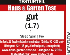 fan Taschenfederkernmatratze »Sleep Spring Pro, Boxspringmatratze m. Thermogelauflage, 90x200 & mehr« 33 cm hoch 1-tlg., 1 Stk. tlg. Haus & Garten Test 
