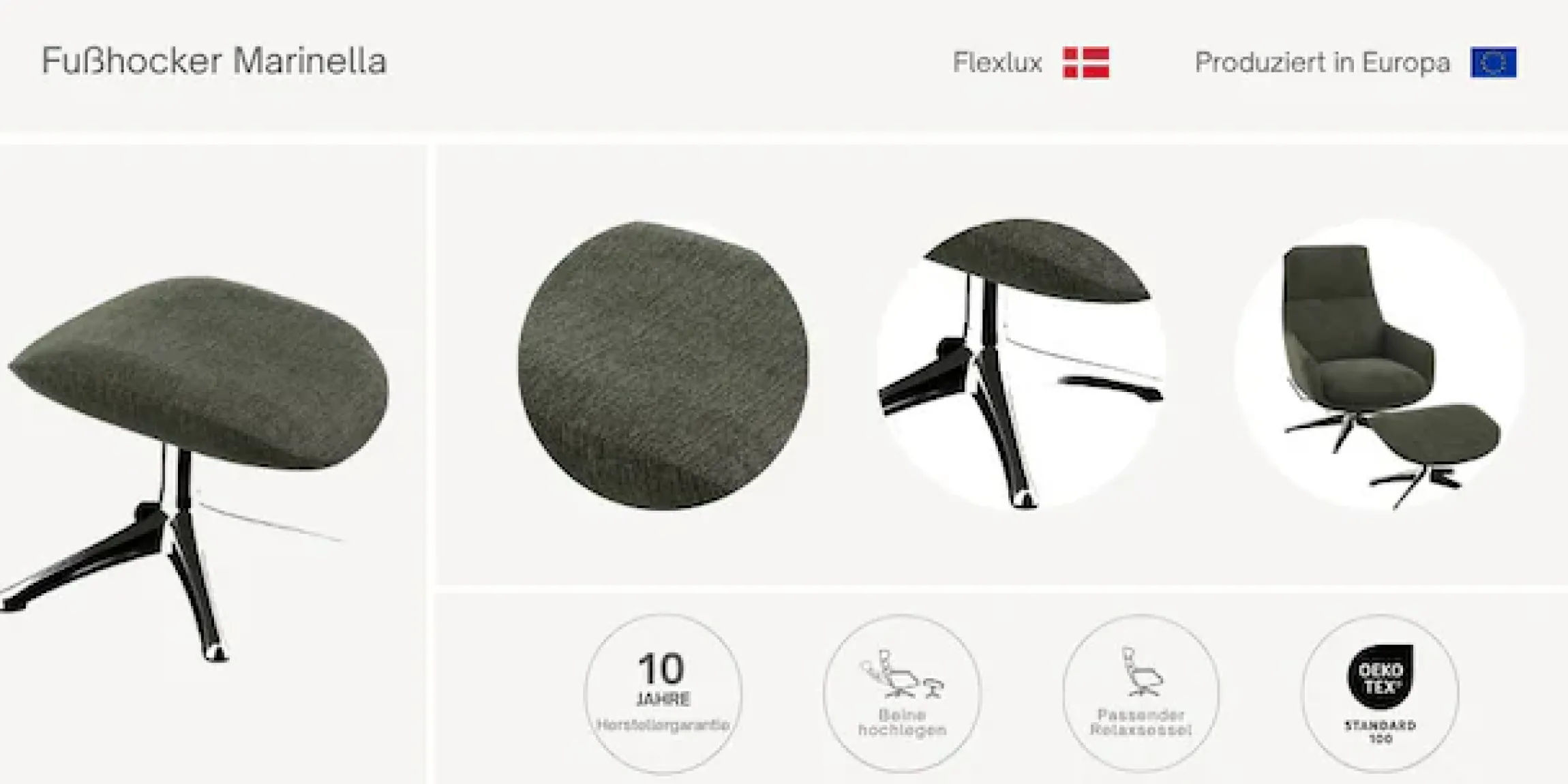 FLEXLUX Fußhocker »Marinella, Fußstütze für Lounging, Entspannung der Extraklasse, Scandi« Brescia-Stoff, Robuster Schwarzer fuß, Pflegeleicht und haltbar