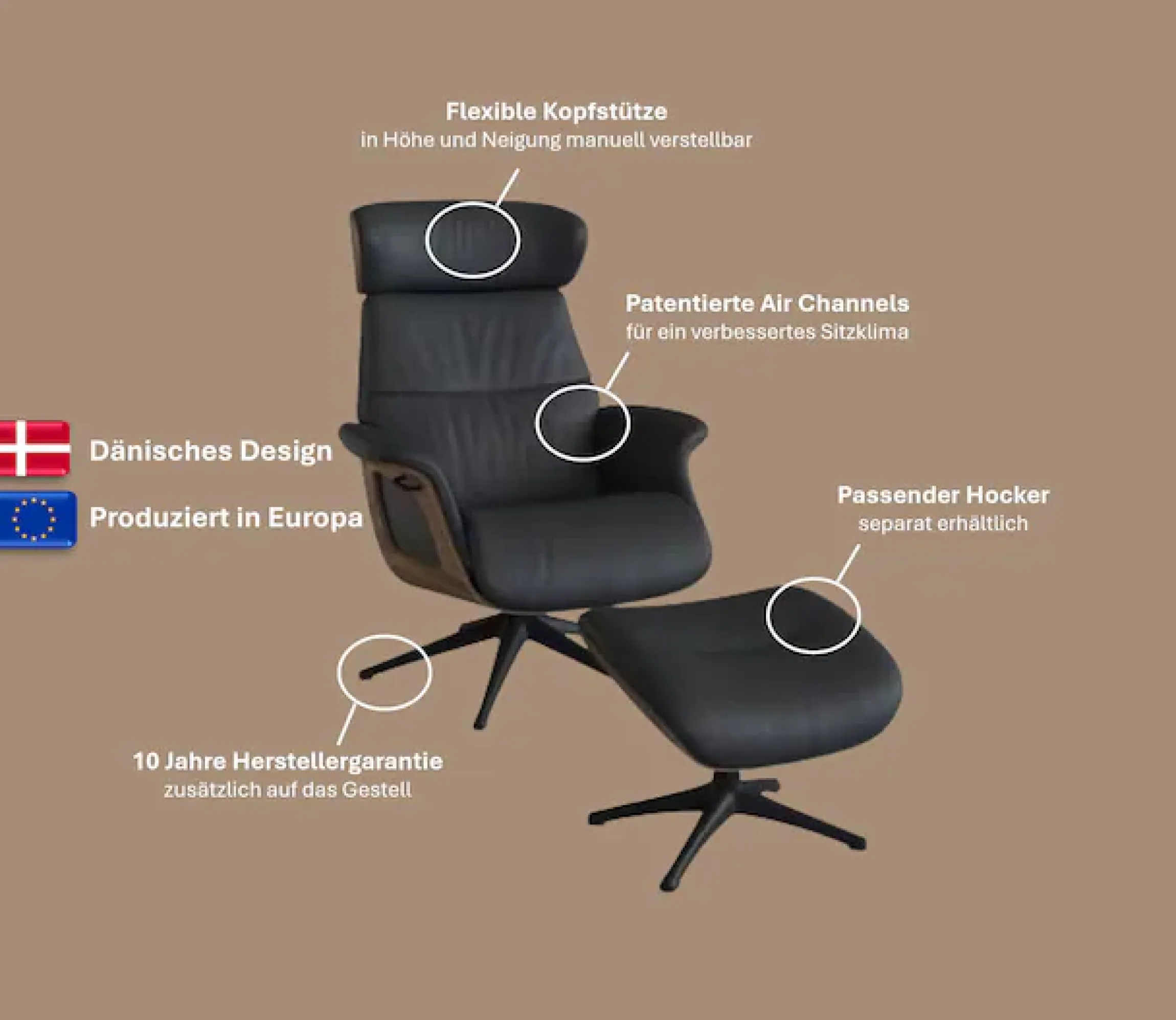 FLEXLUX Relaxsessel »Clement elektrischer Funktionsessel« Größe M, Rücken & Fußteil elektrisch, Akku, Arml. Eiche, Fuß schwarz