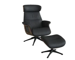 FLEXLUX Relaxsessel »Clement Rücken u. Kopfverstellung, ergonomisch, Airchannels« Rücken- & Kopfteilverstellung, Drehbar, Armlehne Walnuss, Fuß Schwarz