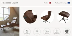 FLEXLUX Relaxsessel »Elegant, Funktionssessel, verstellbarer Rücken- und Kopfstütze« Drehbar, Skandinavisch design, Echtleder oder Stoff, Schwarzer Fuß