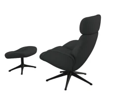 FLEXLUX Relaxsessel »Elegant, Funktionssessel, verstellbarer Rücken- und Kopfstütze« Drehbar, Skandinavisch design, Echtleder oder Stoff, Schwarzer Fuß