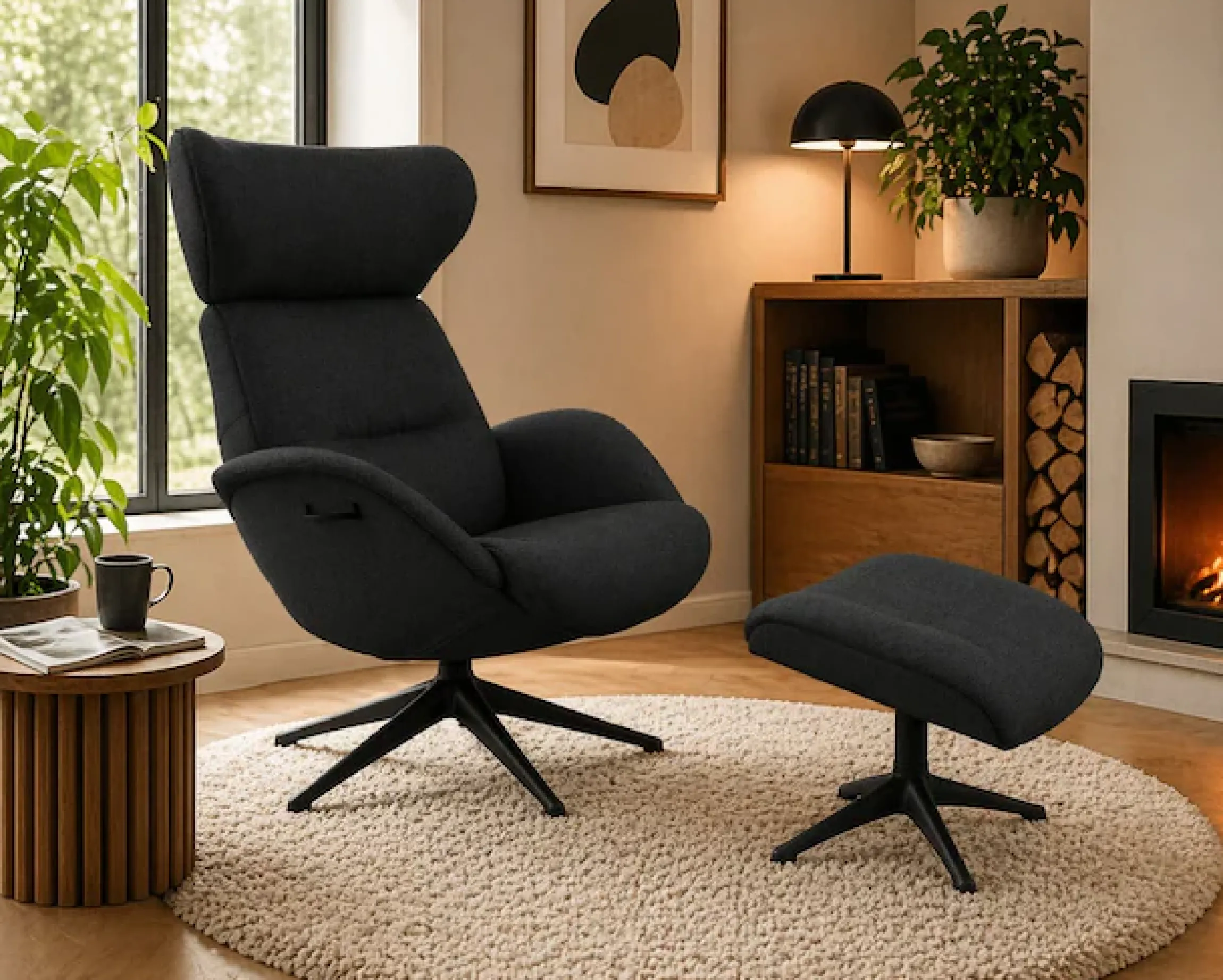 FLEXLUX Relaxsessel »Fernsehsessel More, ergonomisch, drehbar, robuster Fuß, Scandi« Premium Komfort, Rücken- & Kopfteilverstellung, drehbar, Fuß schwarz