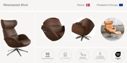 FLEXLUX Relaxsessel »Fernsehsessel More, ergonomisch, drehbar, robuster Fuß, Scandi« Premium Komfort, Rücken- & Kopfteilverstellung, drehbar, Fuß schwarz