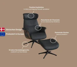 FLEXLUX Relaxsessel »Rücken u. Kopfverstellung, ergonomisch, Airchannels, klasse Komfort« Rücken- & Kopfteilverstellung, Drehbar, Armlehne Walnuss, Fuß Alu