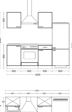 Flex-Well Küchenzeile »Kopenhagen« wahlw. mit E-Geräten, Breite 220 cm, viele Farbvarianten erhältlich