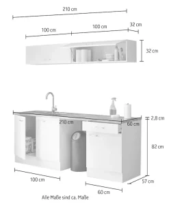 Flex-Well Küchenzeile »LUCCA, 6-teilig, Hauswirtschaftsraum, Hobbyraum, Küche, Breite 210 cm« Set, bestehend aus: 2x Unterschrank, 2x Hängeschrank, Arbeitsplatte + Spüle,Kombination aus 4 Möbelteilen inkl. Arbeitsplatte und Einbauspüle