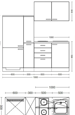 Flex-Well Küchenzeile »Samoa« Gesamtbreite 190 cm, mit Apothekerschrank, mit Einbau-Kühlschrank etc.