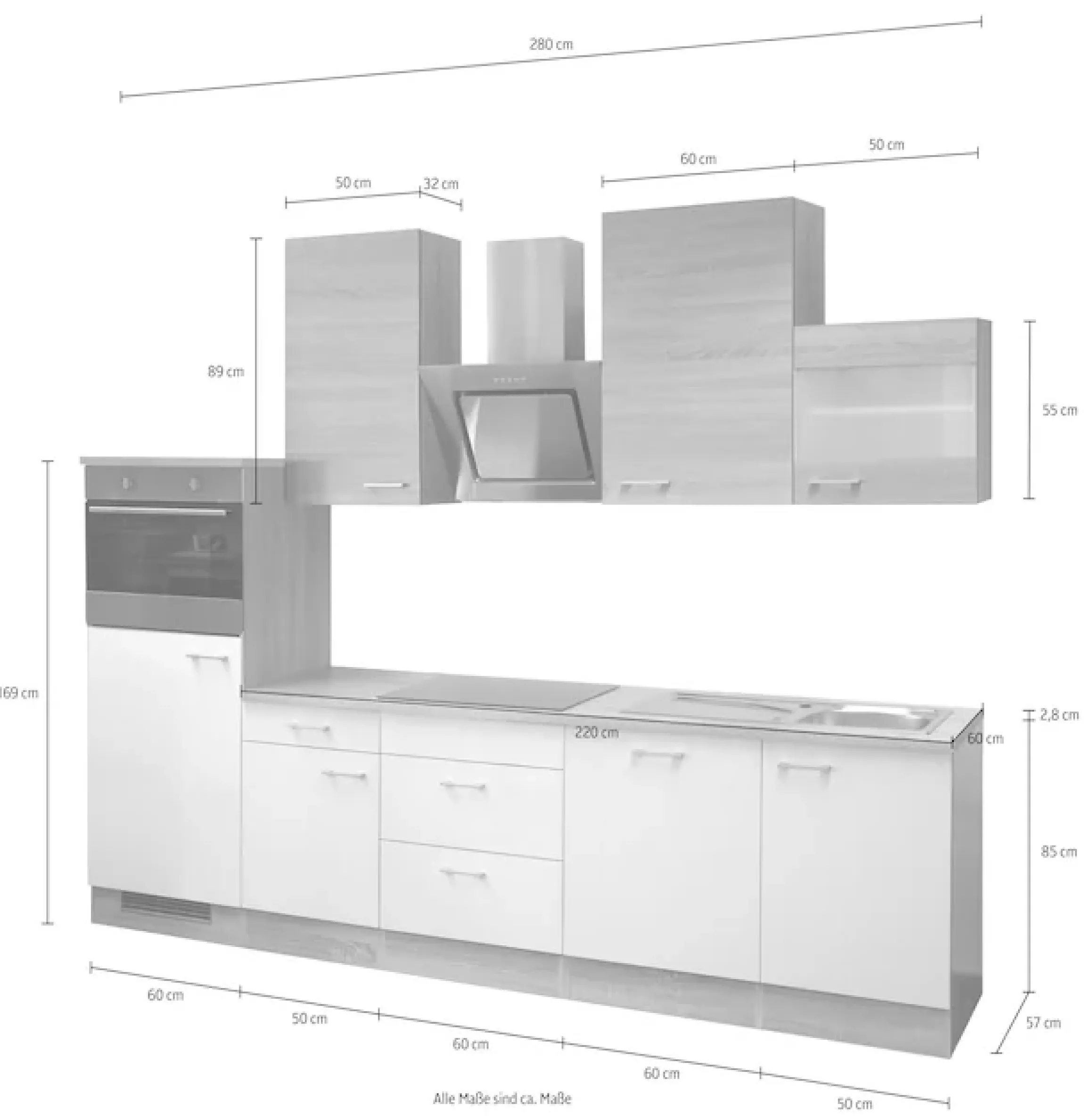 Flex-Well Küchenzeile »Samoa, wahlweise mit E-Geräten« L-280-2317-022-SAMOA,Gesamtbreite 280 cm