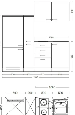 Flex-Well Küchenzeile »Wito« Gesamtbreite 190 cm, mit Apothekerschrank, mit Einbau-Kühlschrank etc.