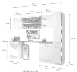 Flex-Well Mehrzweckschrank-Set »LUCCA, 8-teilig, Hauswirtschaft-, Hobby/Werkraum, Küche, Breite 240 cm« Komplett-Set, bestehend aus: 2x Unter-, 3x Ober- und 1x Auszugsschrank, Regal+APL, 8 Stk. tlg.