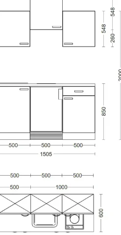 Flex-Well Pantryküche »Lucca« Breite 150,5 cm, mit Unterbau-Kühlschrank, Kochfeld und Spüle
